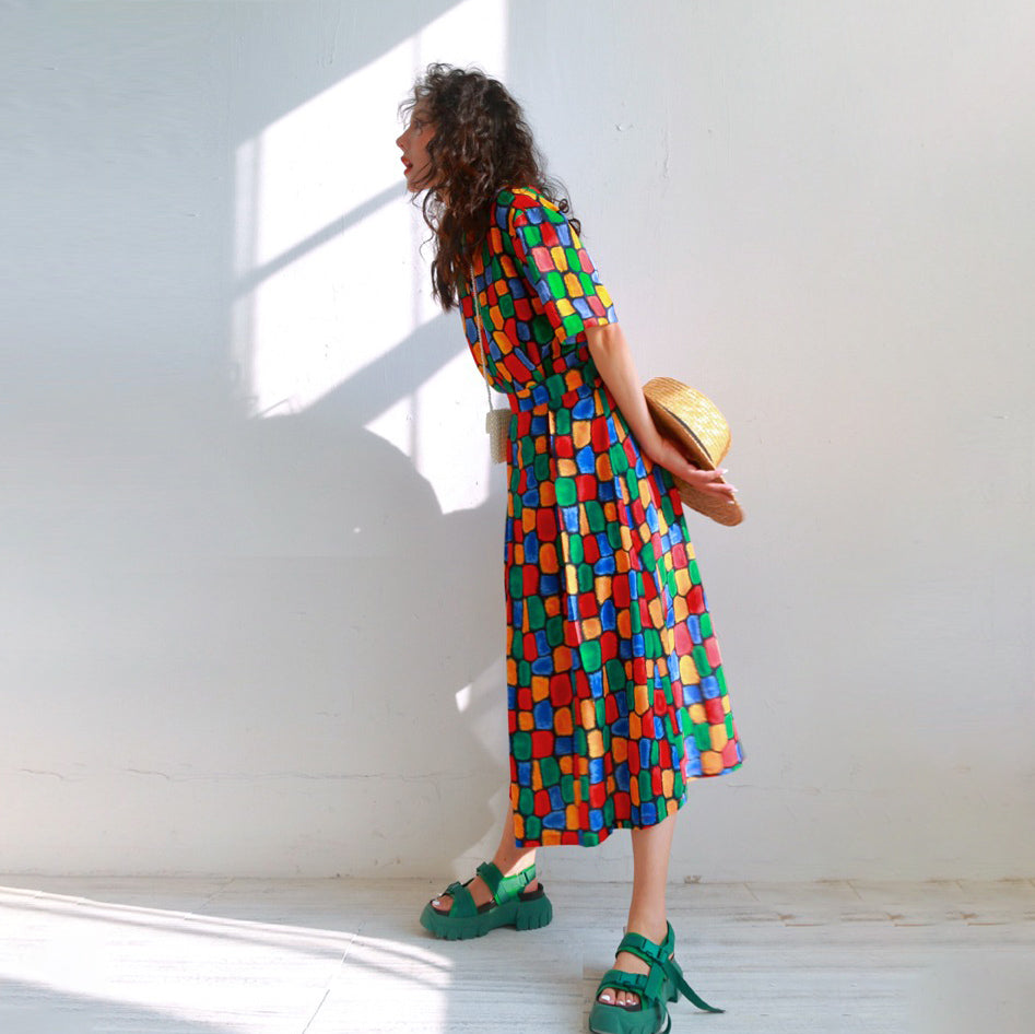 【ボトムス】レトロ シフォン ミモレ丈 スカート 韓国風 着回し シンプル ハイウエスト 体型カバー【SHシリーズ】