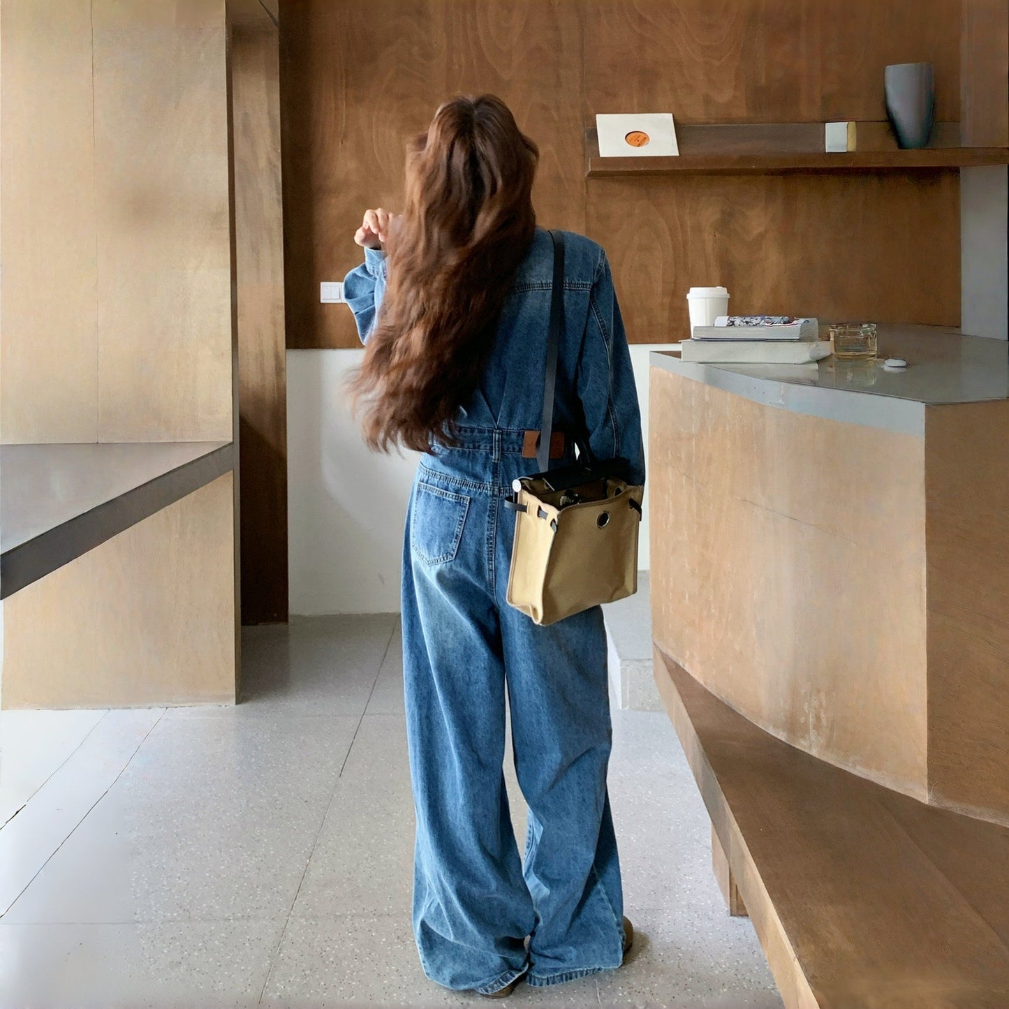 【セットアップ】レトロ 韓国風 ハイウエスト デニム 着痩せ オールインワン【JZシリーズ】