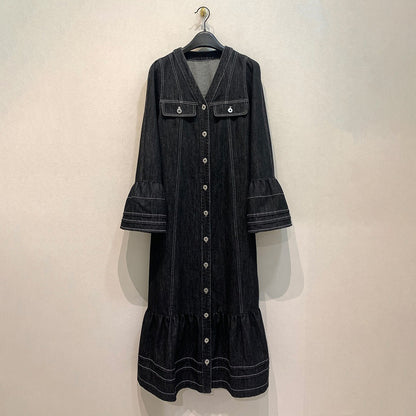 【ワンピース】日系 春夏 アメリカンレトロ オールドマネー風 デザインデニムワンピース レディース ゆったり カジュアル 長袖ワンピース【JZシリーズ】
