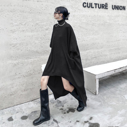 【ワンピース】ヨーロッパ系 ハイネック バットスリーブ 長袖 ニットワンピース レディース 春秋冬 新作 ゆったり 小众デザイン 不規則【AHシリーズ】