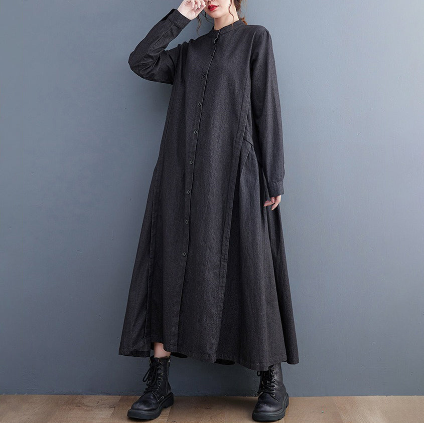 【24AW】【ワンピース】シンプル ルーズ デニム 切り替え エレガントシャツ 長袖ワンピース