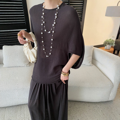 【セットアップ】ルーズでリラックス感 ドルマンスリーブ ニットトップス + ウエストゴム ハイウエストスカート 2点上下セット【JZシリーズ】