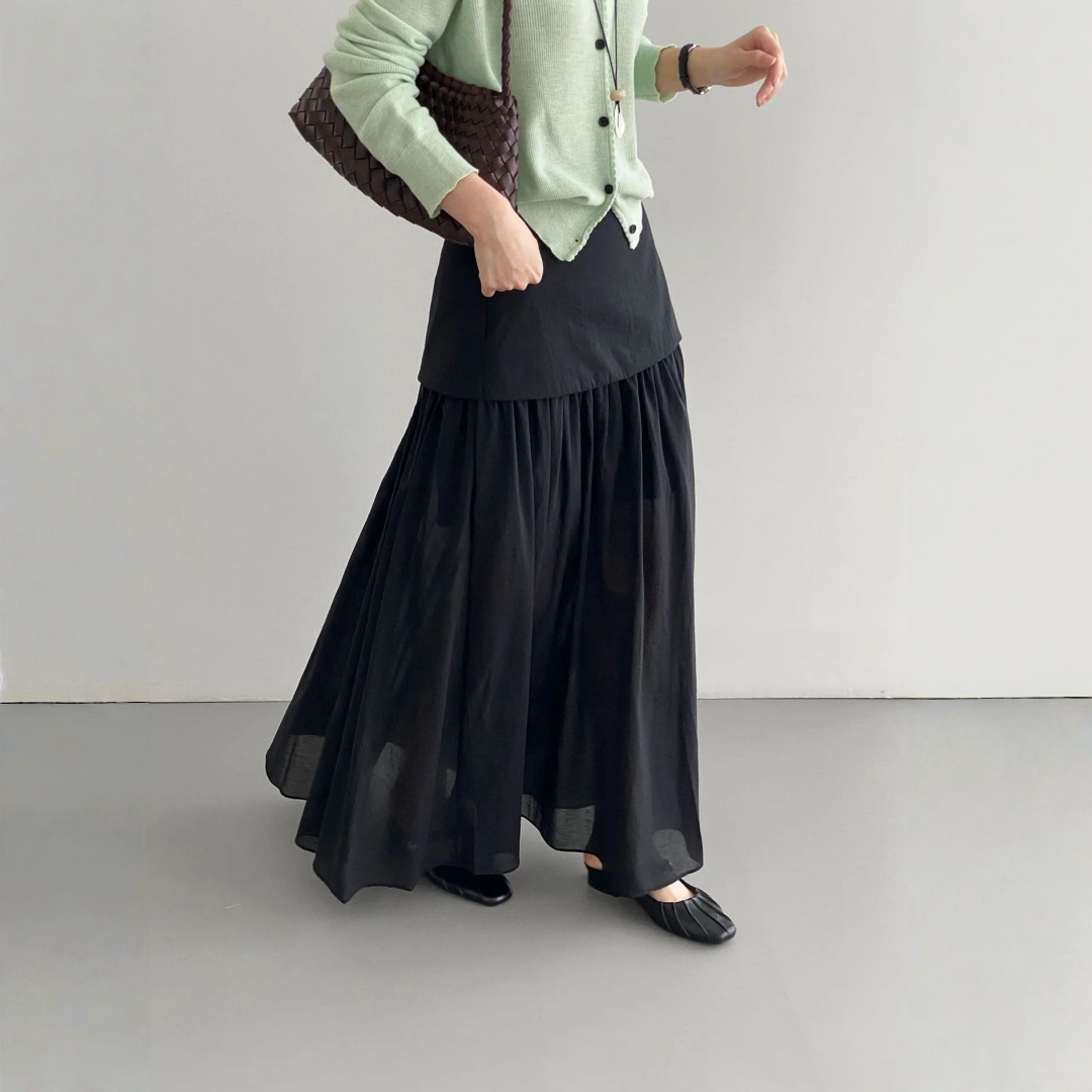 【ボトムス】フレンチティータイム風 落ち感のある上品な レイヤード風 ハイウエスト スカート 【JZシリーズ】