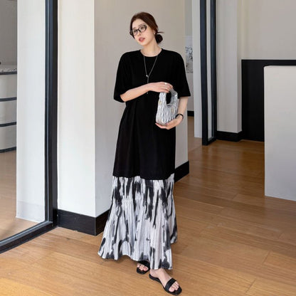 【ワンピース】夏 大きいサイズ レディース 水墨染め フレアスカート 半袖 ワンピース ゆったりサイズ【SHシリーズ】