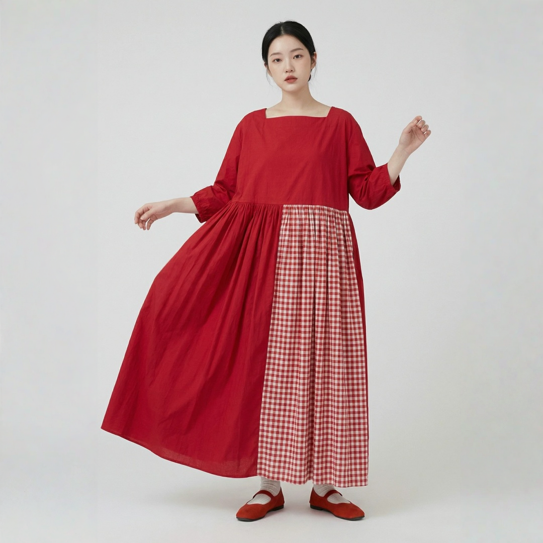 【ワンピース】切り替え 切り替え レトロ フレア 長袖 ワンピース 【JZシリーズ】