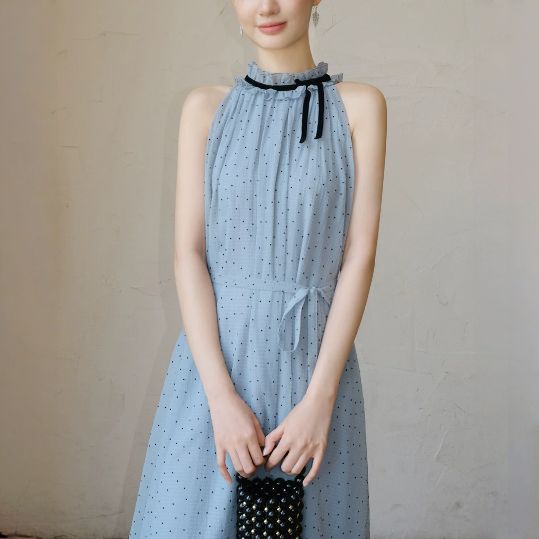 【ワンピース】夏 フリルレース ホルターネック ロング ノースリーブ ワンピース 【JZシリーズ】