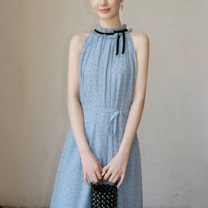 【ワンピース】夏 フリルレース ホルターネック ロング ノースリーブ ワンピース 【JZシリーズ】