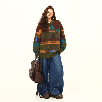 【トップス】🎄クリスマス モヘア風ボーダーニット レディース ゆったり抜け感 ペアセーター【FCシリーズ】