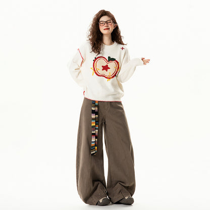 【トップス】 アメリカンレトロ アップルジャガード クルーネック ニット【FCシリーズ】