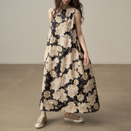 【ワンピース】フレンチレトロ 刺繍プリント 気質キャミワンピース ミモレ丈 ノースリーブワンピース【SHシリーズ】【JZシリーズ】