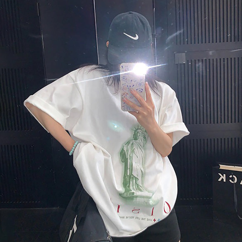 【トップス】アメリカンヴィンテージ風 プリント 半袖Tシャツ レディース 綿100％ オーバーサイズ カジュアル【FCシリーズ】