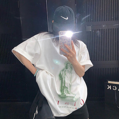 【トップス】アメリカンヴィンテージ風 プリント 半袖Tシャツ レディース 綿100％ オーバーサイズ カジュアル【FCシリーズ】