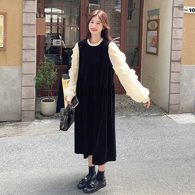 【ワンピース】フレンチロマンティックブラックベロアワンピース レディース 春秋 パフスリーブ ロング丈 大人フェミニン

其他选【JZシリーズ】