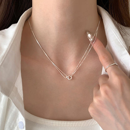 【グッズ】INS風 ダブルリング ネックレス レディース シンプル チェーンネックレス トレンド アクセサリー