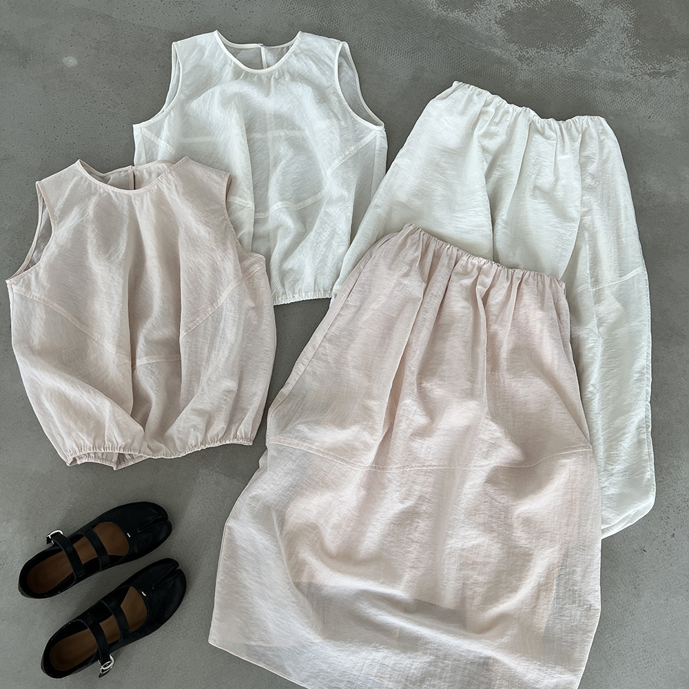 【セットアップ】リラックス風 セミシアー ノースリーブ トップス & スカート 上下セット レディース 夏 フェミニン 大人可愛い 通勤 ゆったり 体型カバー 人気【JZシリーズ】