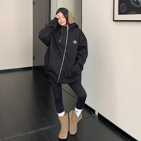 【アウター】ロゴ刺繍 ダブルジップ 裏起毛 フーディー レディース ジップアップパーカー ジャケット 【FCシリーズ】