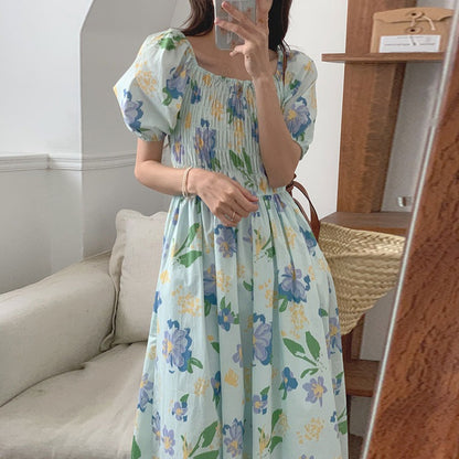 【ワンピース】大人フェミニン 花柄オフショルワンピース レディース 2WAY着用 パフ袖 くしゅくしゅデザイン 細見え 夏コーデ【SHシリーズ】