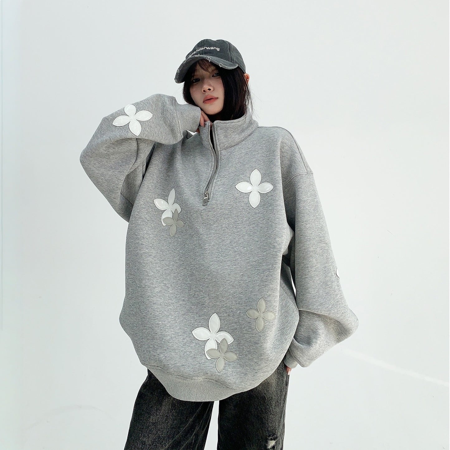 【トップス】パッチレザー付きの ヘビーウェイト 春 秋 冬 スタンドネック パーカー 【FCシリーズ】