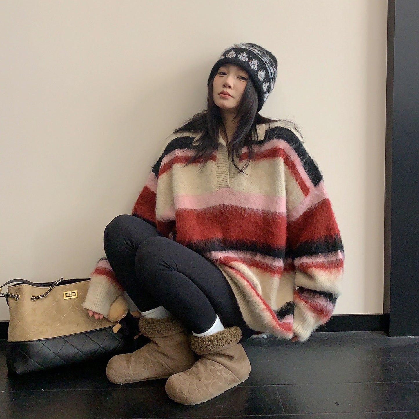 【トップス】ラフ感 抜け感 ボーダー 厚手 プルオーバー ニット 【FCシリーズ】