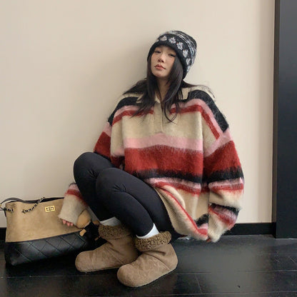 【トップス】ラフ感 抜け感 ボーダー 厚手 プルオーバー ニット 【FCシリーズ】