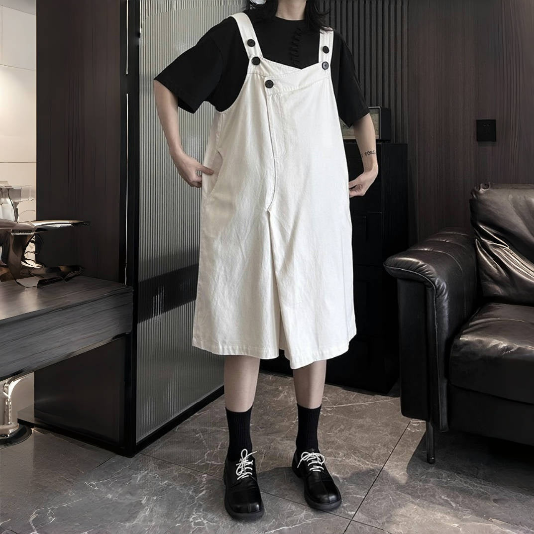 【ボトムス】夏 無地 ワイドシルエット サロペット ハーフ丈 パンツ 【AHシリーズ】