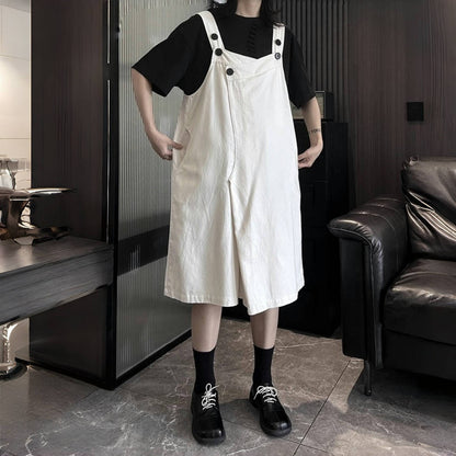 【ボトムス】夏 無地 ワイドシルエット サロペット ハーフ丈 パンツ 【AHシリーズ】