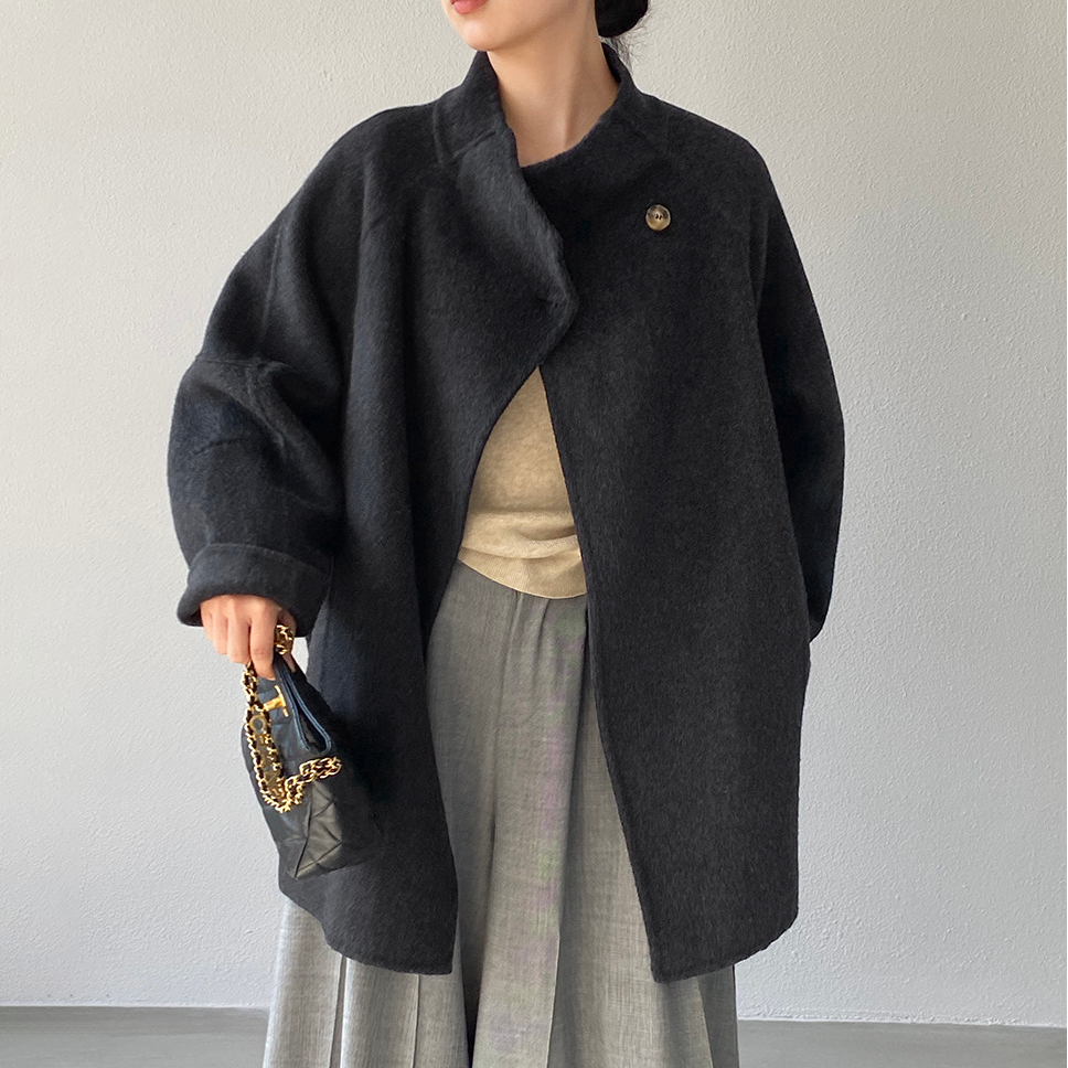 4色展開【アウター】ウール100% 小柄向け 定番 両面ウールコート ミドル丈 高級感【JZシリーズ】