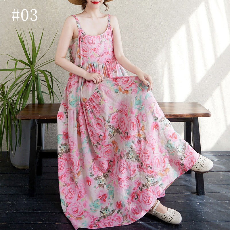 全6柄展開【ワンピース】 花柄 切り替え キャミワンピ 涼感薄手 ふんわりティアードデザイン ノースリーブワンピース【SHシリーズ】