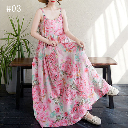 全6柄展開【ワンピース】 花柄 切り替え キャミワンピ 涼感薄手 ふんわりティアードデザイン ノースリーブワンピース【SHシリーズ】