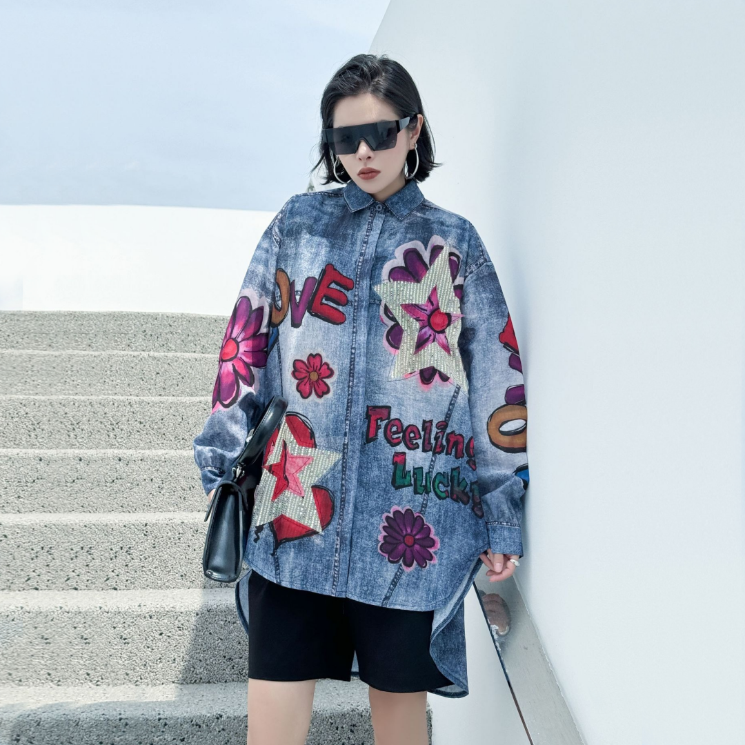 【トップス】夏 春 秋 綿麻 プリント 涼やか 長袖 シャツ 【AHシリーズ】