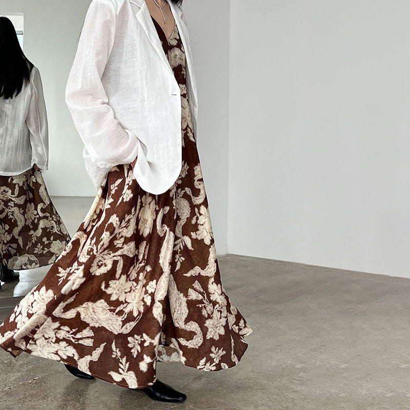 【ワンピース】夏新作 Vネック リゾート風 セクシー フローラルプリント ノースリーブワンピース【SNシリーズ】【SHシリーズ】