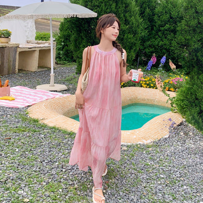 【ワンピース】夏 優しいフレンチ風 ゆったり グラデーション ノースリーブキャミソールワンピース【SHシリーズ】
