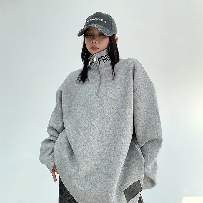 【トップス】春 秋 冬 立襟 刺繍 厚手 ルーズ パーカー 【FCシリーズ】