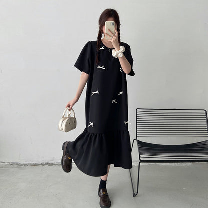【ワンピース】体型カバー切替ワンピース レディース 夏 ゆったりシルエット お腹周りカバー 着痩せ 半袖 Aラインワンピース【JZシリーズ】