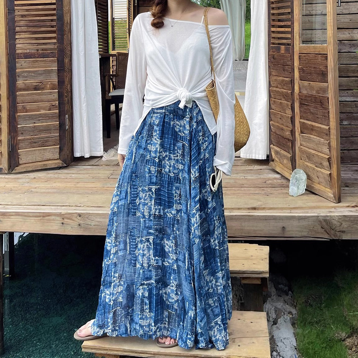 【ボトムス】夏新作 ハイウエスト ゆったりシルエット 細見え花柄スカート 上品な雰囲気【SHシリーズ】