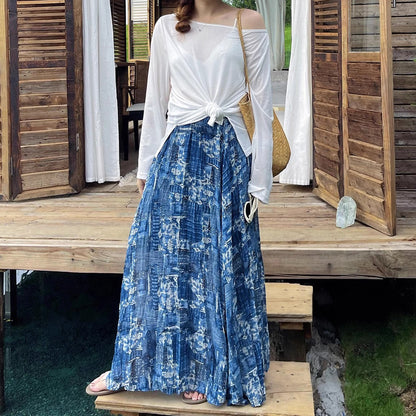 【ボトムス】夏新作 ハイウエスト ゆったりシルエット 細見え花柄スカート 上品な雰囲気【SHシリーズ】