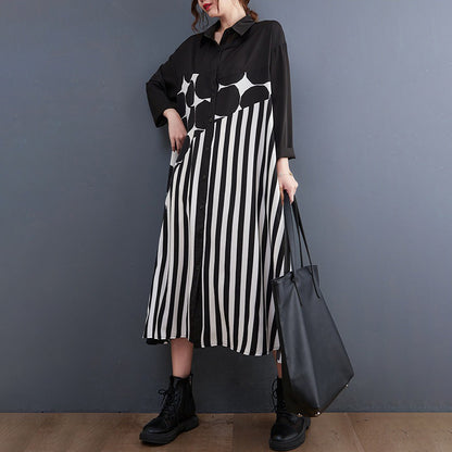 【ワンピース】配色ドット柄シャツワンピース レディース 春新作 大きいサイズ ゆったり ロング丈 カジュアル【JZシリーズ】