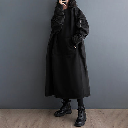 【24AW】【ワンピース】ファッション 厚手 配色 切り替え 着痩せ プリーツ袖 長袖ワンピース