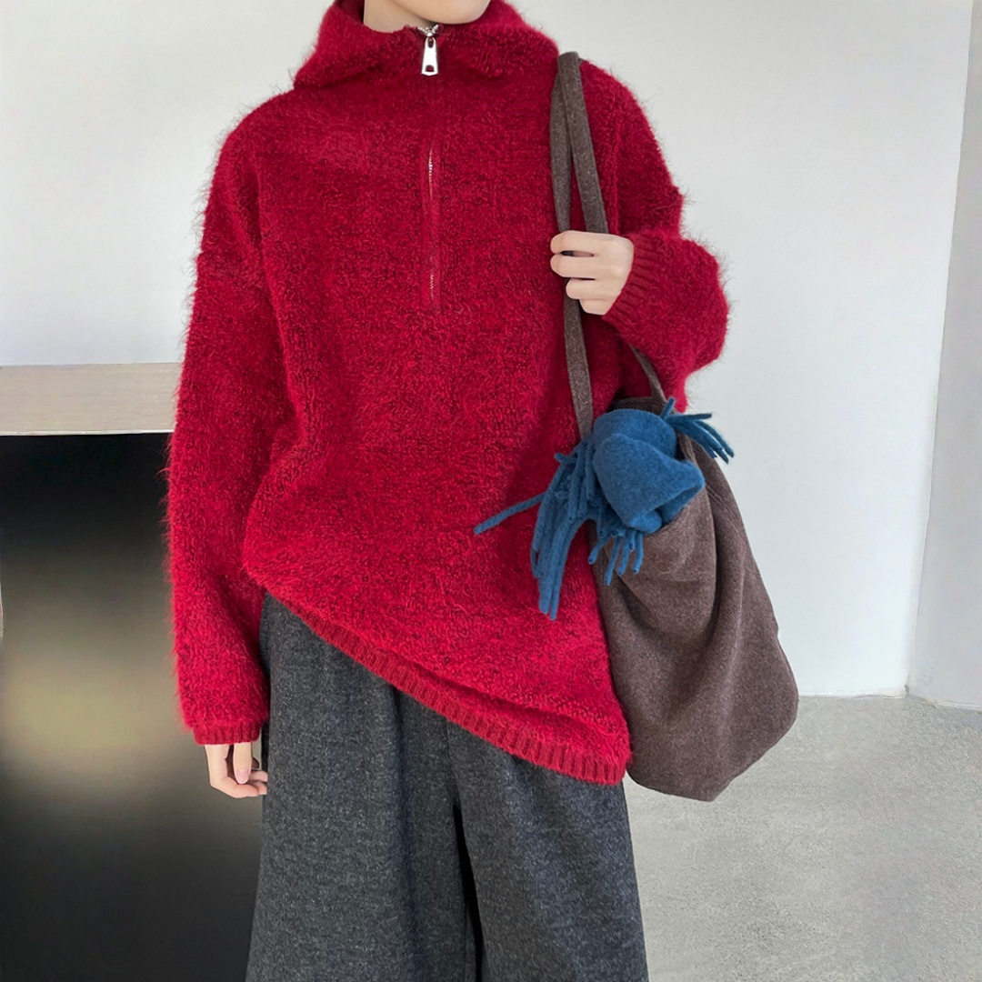 【アウター】ハーフジップ 春 秋 冬 厚手 ループウール フード付き ジャケット 【JZシリーズ】