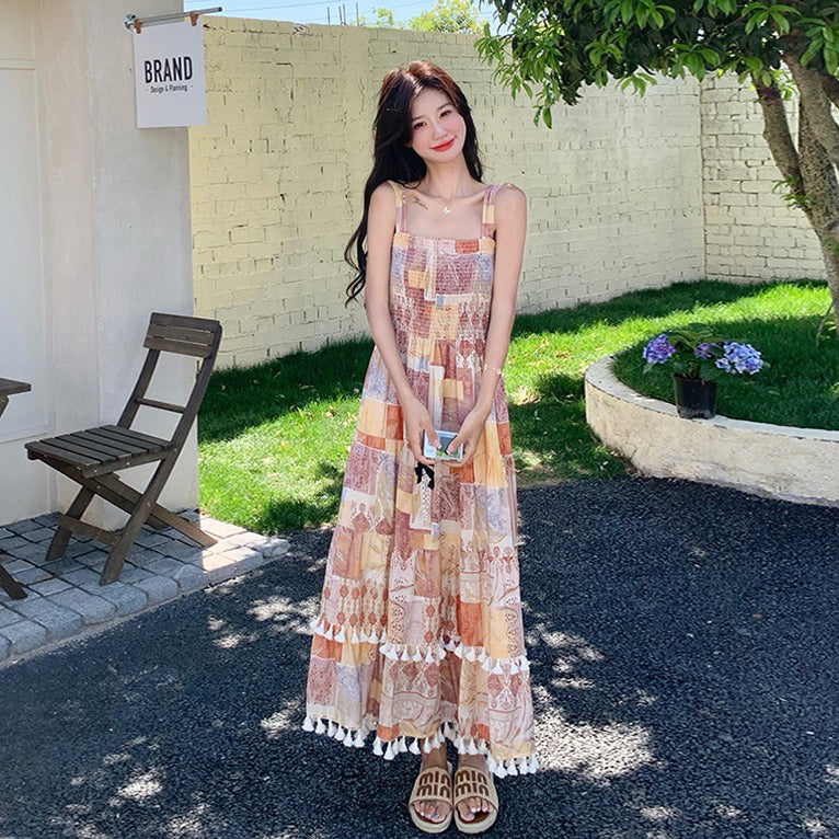 2点セット！【セットアップ】ヴィンテージエレガンス リゾート風 カーディガン＋ノースリーブワンピース セット【SHシリーズ】