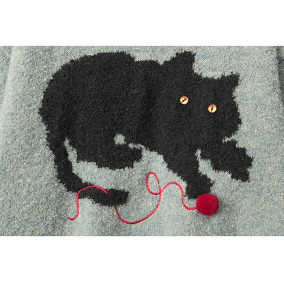 【トップス】立体ねこデザイン クルーネックニット 男女兼用 秋冬 ゆったり着用 プルオーバー【FCシリーズ】