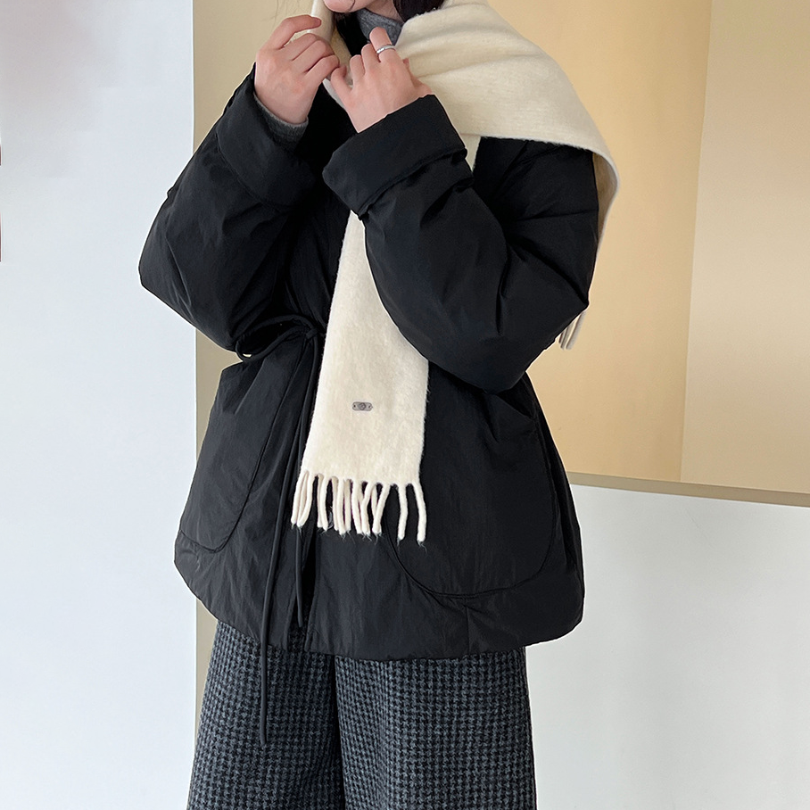 【アウター】ホワイトダックダウン レディース 冬 保温 軽量 ウエストリボン ダウンジャケット ダウンコート【JZシリーズ】