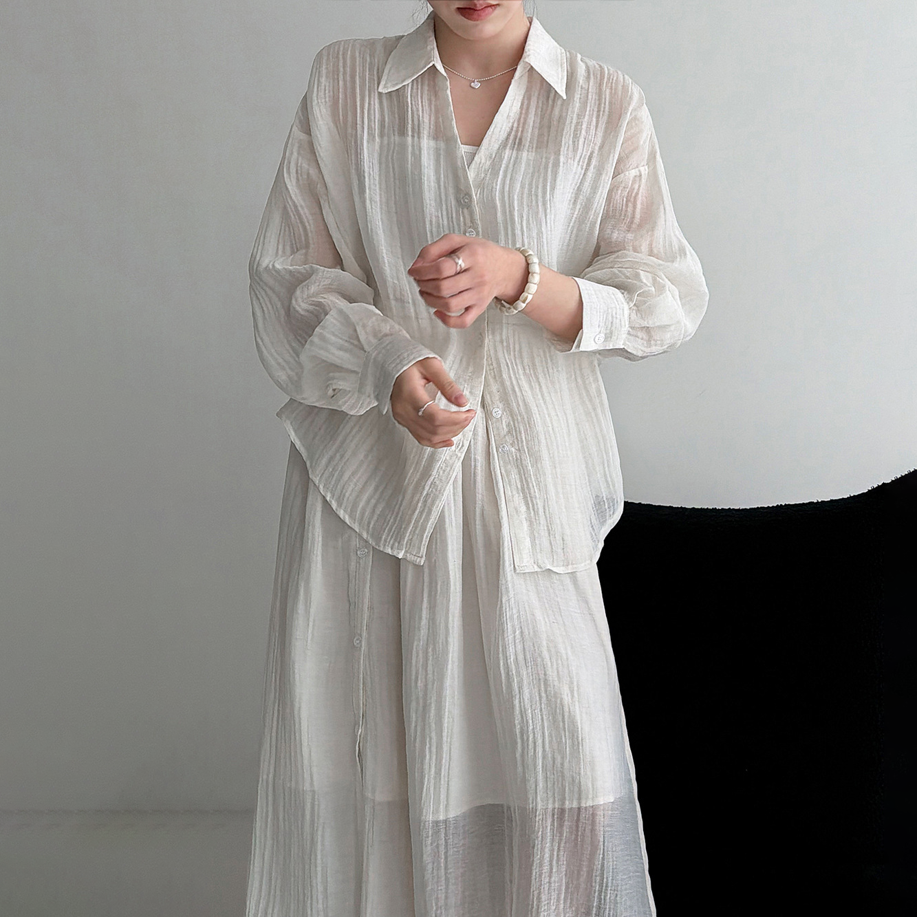 2点セット！【セットアップ】春新作 レディース プリーツシャツジャケット＋ロングスカート セットアップ ラフスタイル カジュアル 2点上下セット【JZシリーズ】