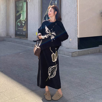 2点セット【セットアップ】デザイン感 ニット上下セット レディース 秋新作 韓国風気質 セーター+ スカート 2点セット【JZシリーズ】