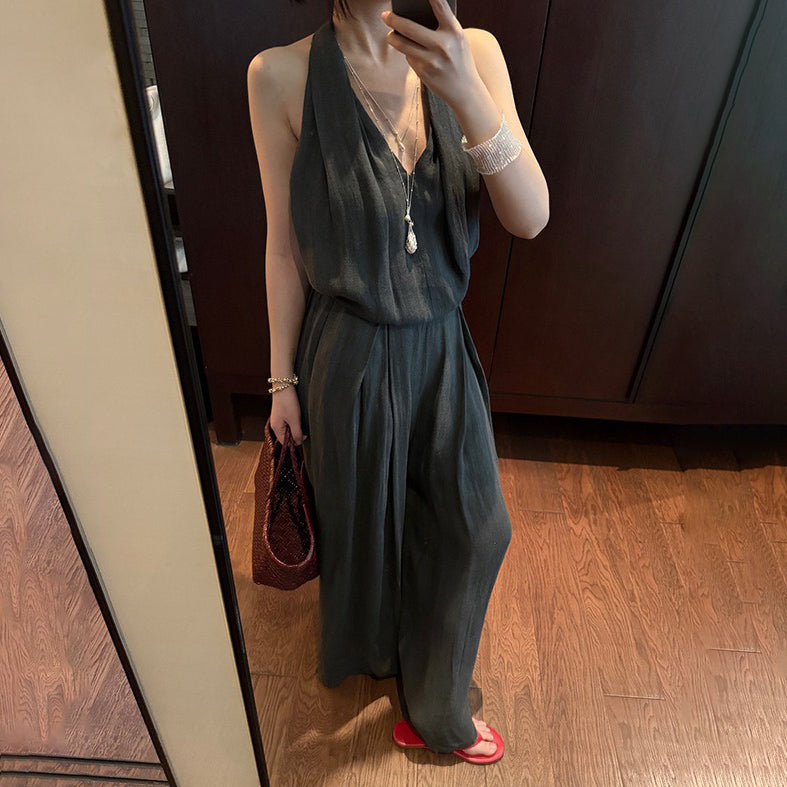 2点セット！【セットアップ】夏 エレガント ハイネック タンクトップ＋ワイドレッグスカート上下セット【JZシリーズ】