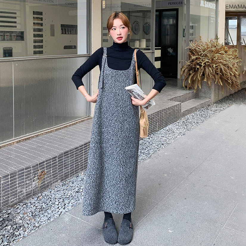 2点セット！【セットアップ】大人可愛い ウールキャミワンピース＋インナートップスセット レディース 秋冬 韓国風オシャレ【JZシリーズ】