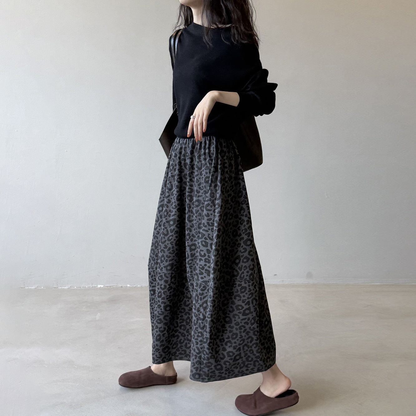 【ボトムス】ヴィンテージ レオパード柄 Aライン スカート レディース 秋 ハイウエスト 細見え Aラインタイトロングスカート【JZシリーズ】