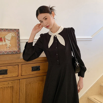 【ワンピース】春 秋 冬 リボンタイ ベロア ロング丈 長袖 ワンピース 【JZシリーズ】