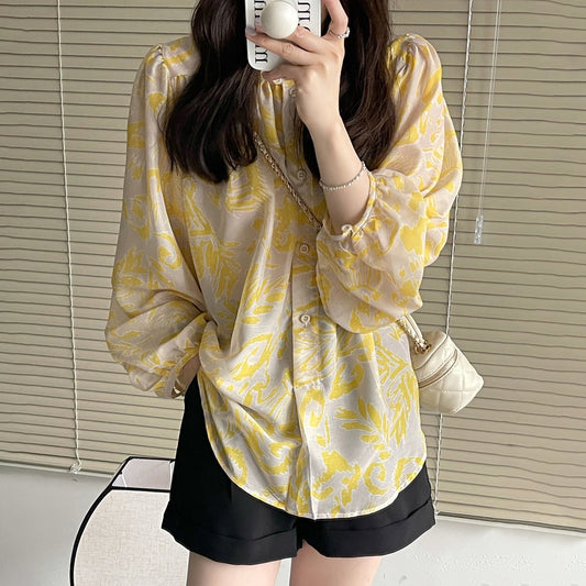 【トップス】レトロ 長袖 UVカット シャツ レディース 天丝素材 花柄 薄手 万能アイテム【JZシリーズ】【SHシリーズ】