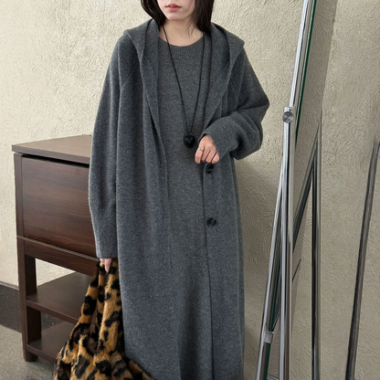 【セットアップ】【単品注文】ゆったり風 ロング丈  春 秋 冬  フード付き カーディガン + ノースリーブ ワンピース 2点ワンピースセット 【JZシリーズ】